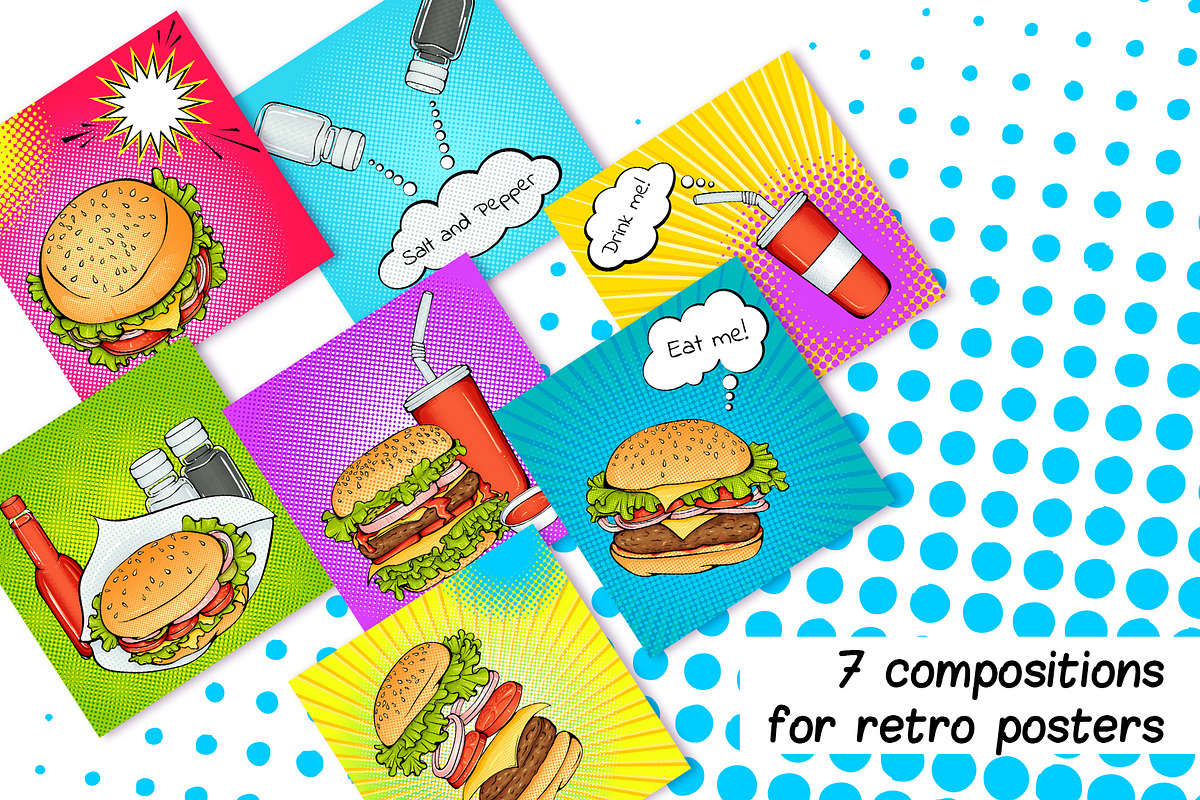 Burgers Collection in Pop Art style, a Food Illustration by ennona_art (Photo 2 of 10)
