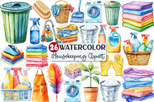 Watercolor Housekeeping Clipart, an Illustration by Rose Art