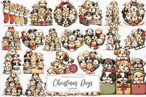Kawaii Christmas Dogs Clipart, an Illustration by Markicha Art