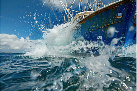 Dynamic Splash against Blue Boat in, a Nature Photo by Lermont51