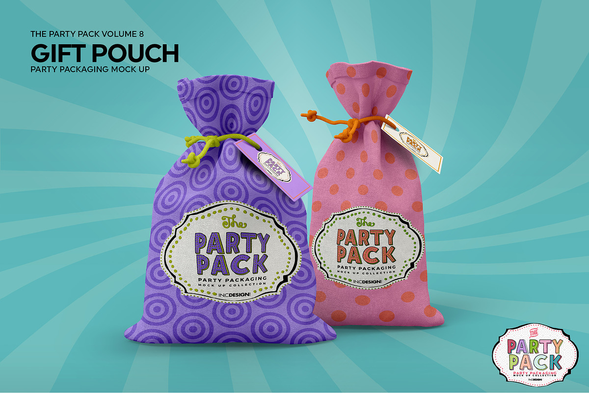 Party Gift Pouch Packaging Mockup, a Cups & Container Mockup by INCDesign (Photo 3 of 7)