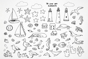 Watercolor Sea Clipart, Nautical Set