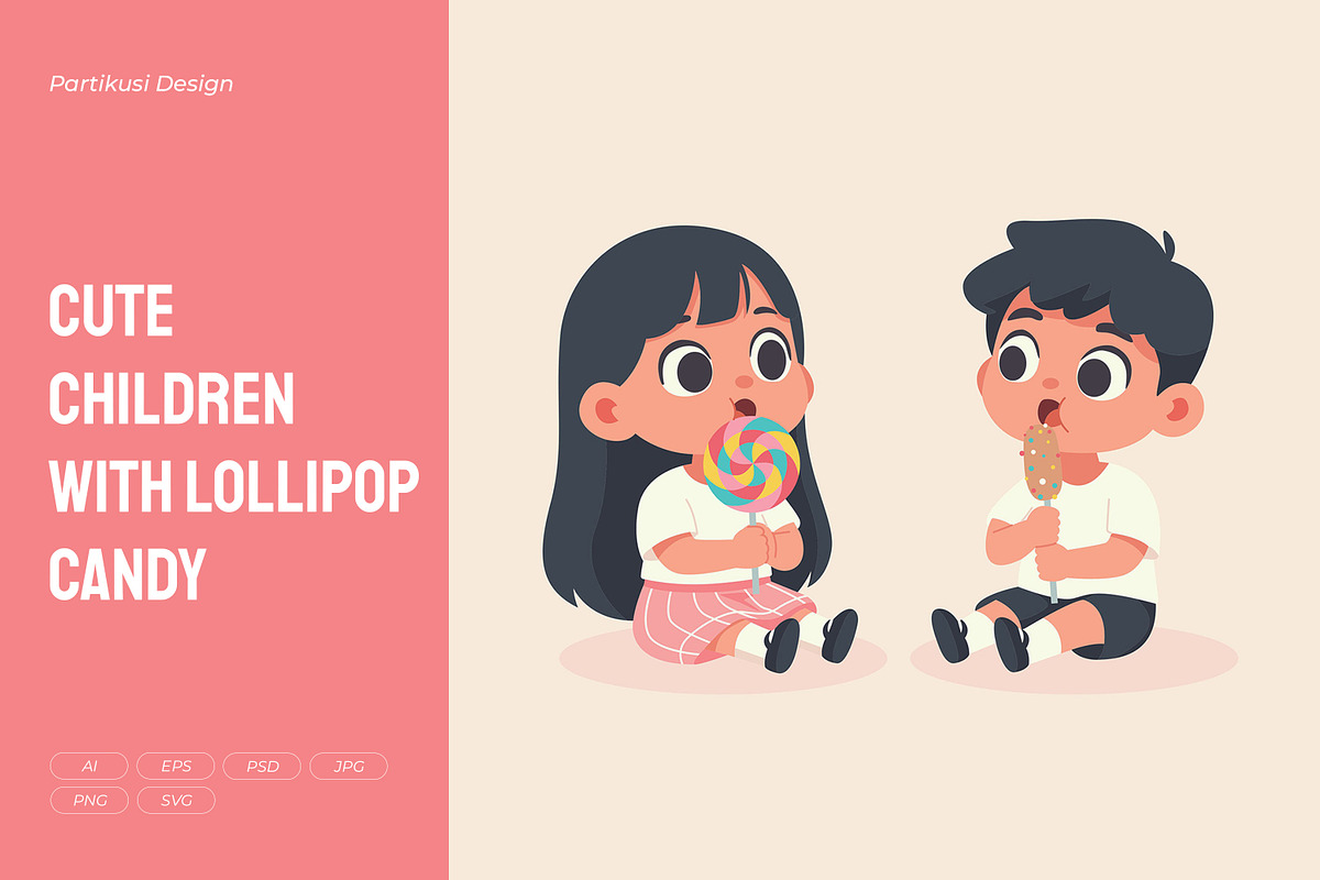 Cute Children with Lollipop Candy, a Person Illustration by Partikusi Design (Photo 1 of 3)