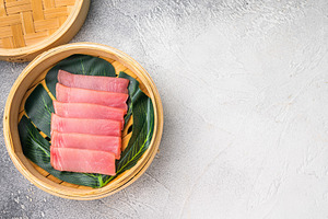Artful presentation of fresh tuna sashimi, a deliciously healthy, a Food & Drink Photo by composter-box@mail.ru