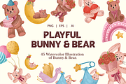 Playful Bunny & Bear, an Animal Illustration by Berdansabersama (Thumbnail 1 of 10)