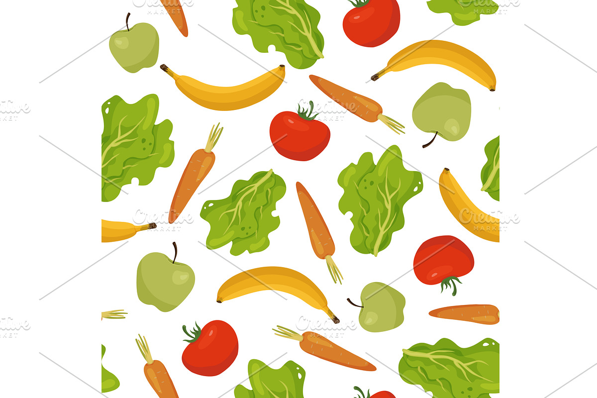 Vegetables and fruits. Food seamless, a Food Illustration by Vectorbuum