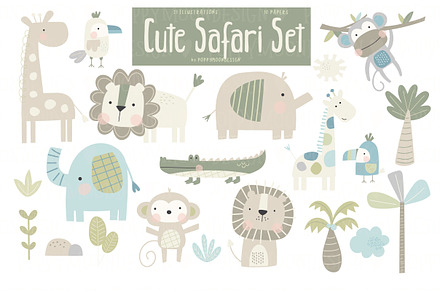 Cute Safari clipart and paper set