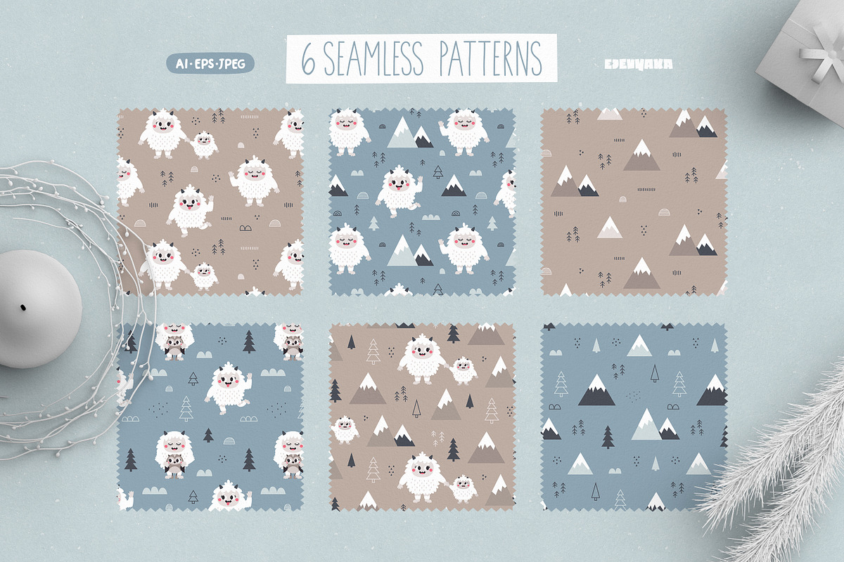 Yeti Clipart, Cards & Patterns, a Seasonal Illustration by Ejevyaka (Photo 3 of 7)