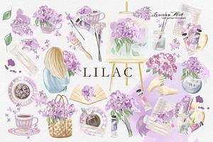 Lilac Watercolor Clipart Set