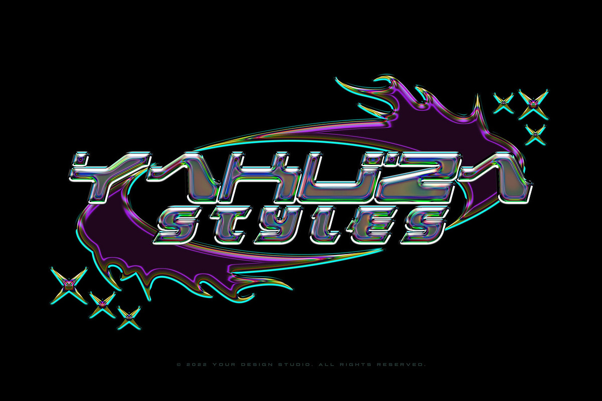 Y2K Chrome Text Effects, a Layer Style Add-On by Hyperpix Productions (Photo 8 of 16)