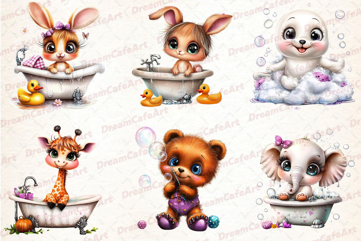 Funny Bath Animal Clipart, an Illustration by DreamCafeArt (Photo 3 of 6)