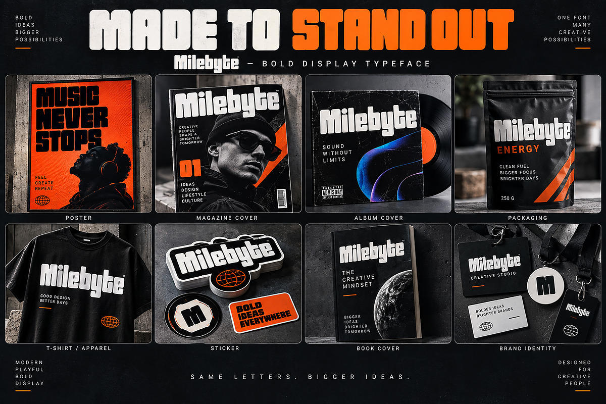 Milebyte - Bold Display Typeface, a Script Font by Wow Magic (Photo 2 of 5)