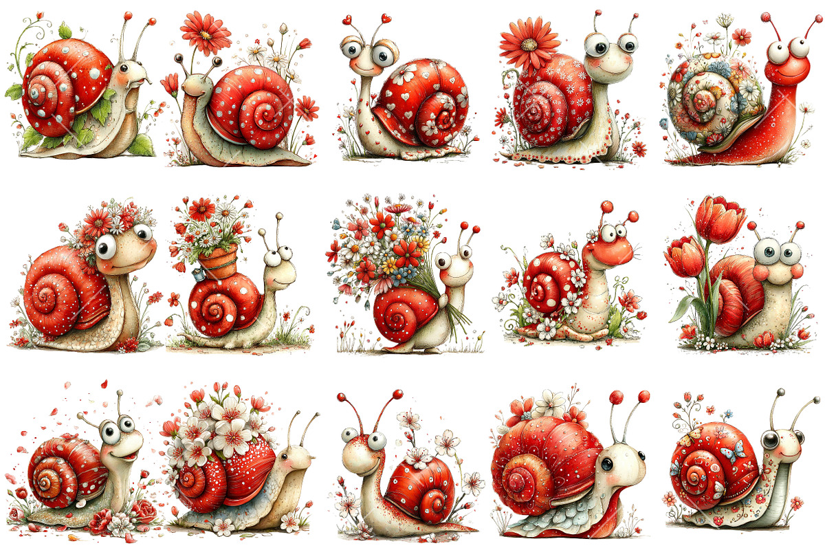 Whimsical Spring Snail Clipart, an Illustration by OK Design (Photo 3 of 6)
