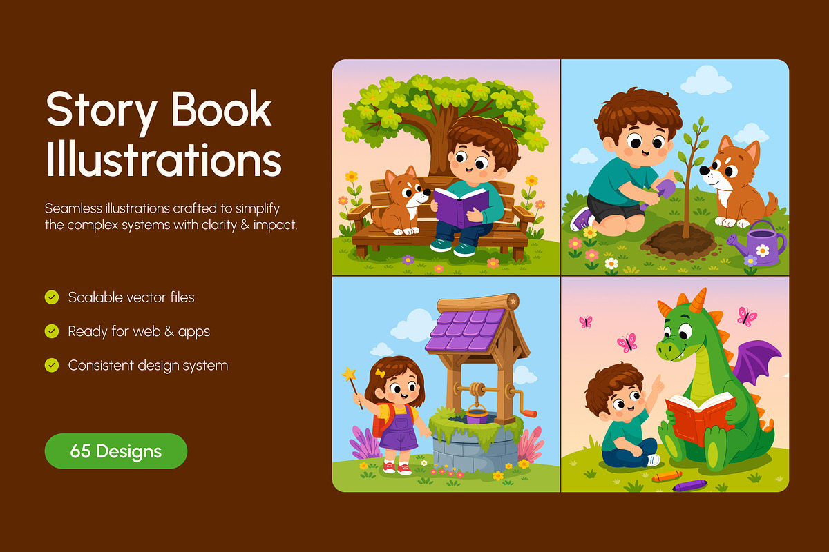 65 Story Book Flat Illustrations, an Education Illustration by Brickclay (Photo 1 of 11)