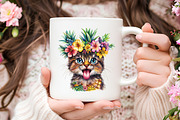 Funny Summer Cat Watercolor Clipart, an Illustration by RobertsArt (Thumbnail 3 of 7)