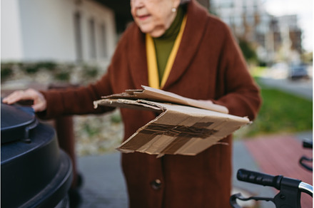 Elderly woman disposing cardboard, an Architecture Photo by HalfPoint