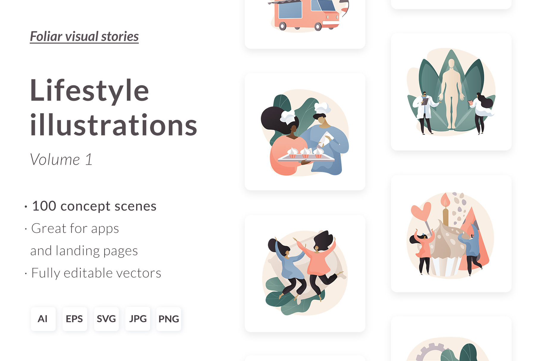 100 Lifestyle illustrations Vol.1, a Templates & Theme by Visual Generation