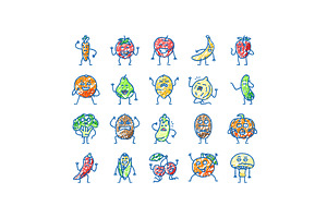 fruit character funny food icons, an Object Illustration by pikepicture