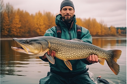 Fisherman holding trophy Pike, a Sports & Recreation Photo by Neirfy