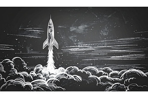 Rocket drawn in chalk on blackboard, an Arts & Entertainment Photo by Igor Tichonow