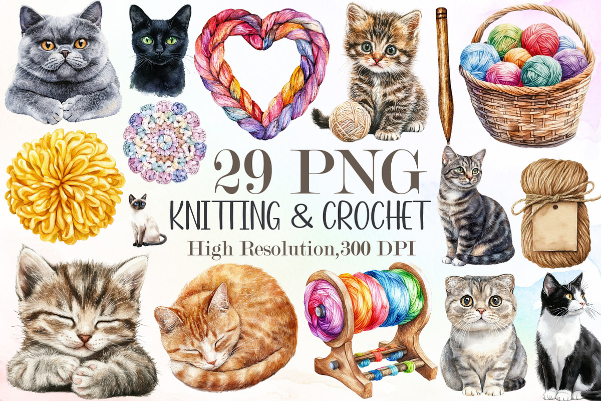 Knitting & Crochet Watercolor Clipar, an Illustration by Sublimation Artist (Photo 1 of 6)