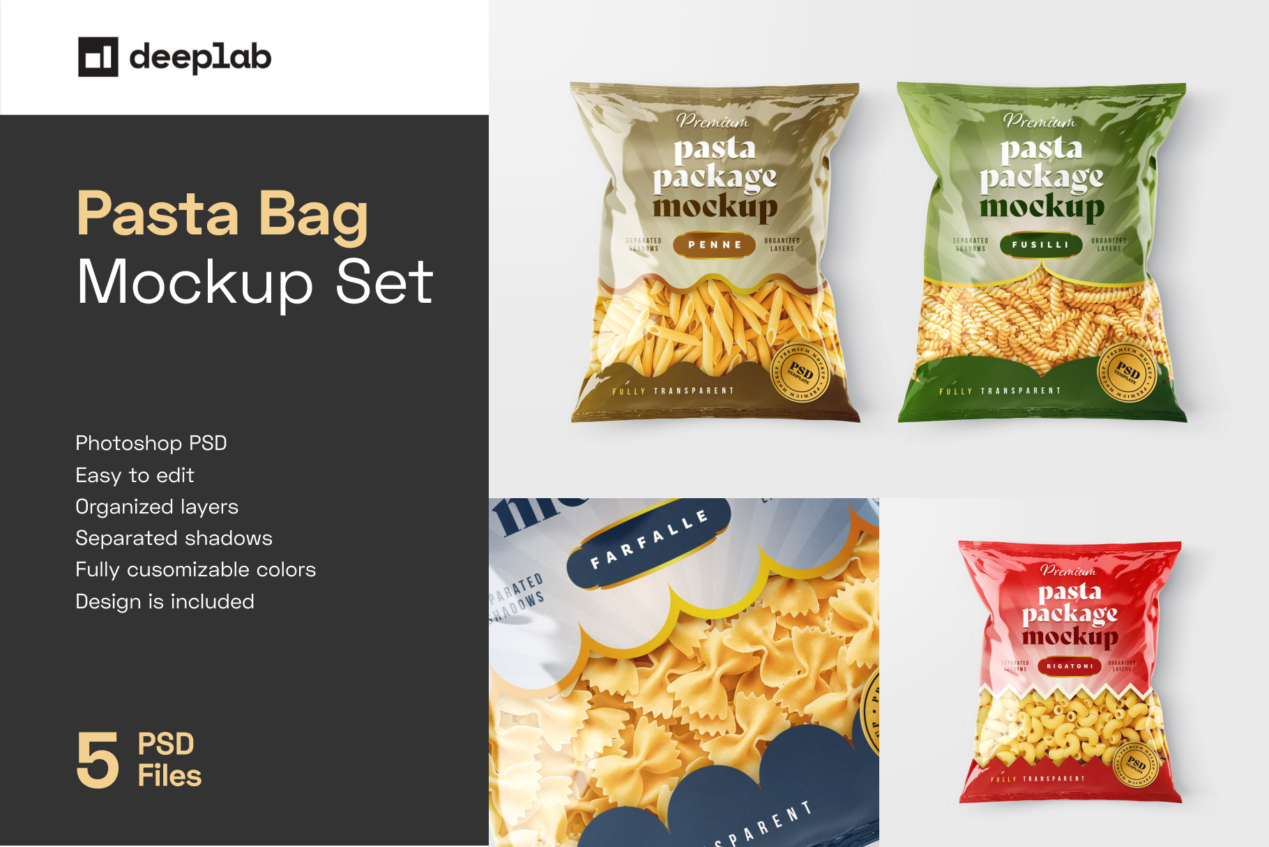 Pasta Bag Packaging Mockup Set, a Cups & Container Mockup by Deeplab