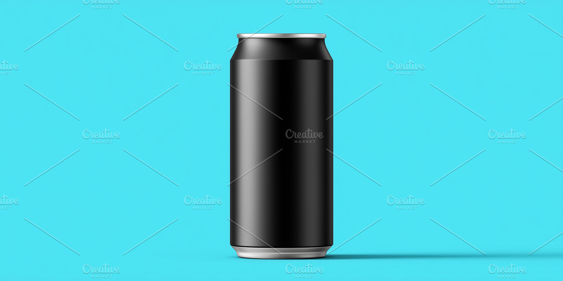 Blank black aluminum can on a blue, a Food & Drink Photo by MistyDay