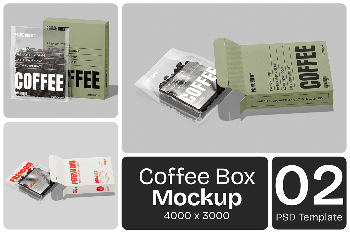 Premium Coffee Box with Pouch Mockup, a Packaging Mockup by Permadi Creative (Photo 1 of 5)