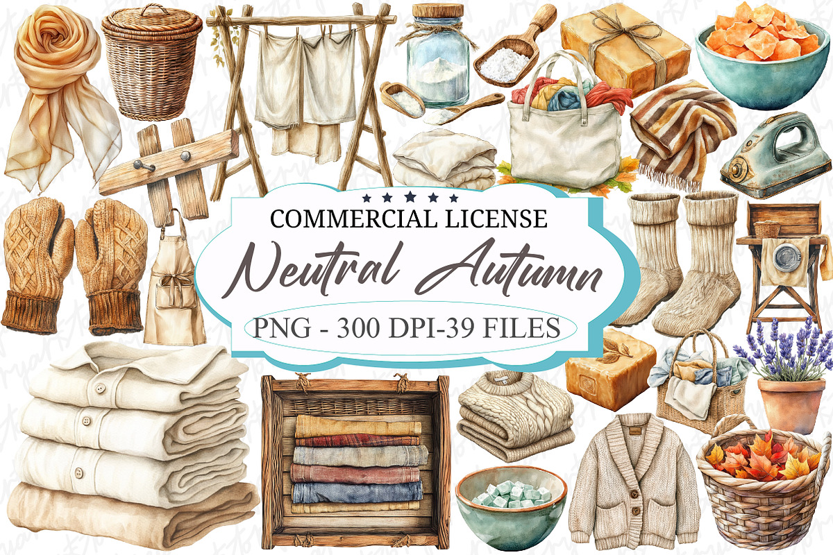 Neutral Autumn Laundry Clipart, an Illustration by designcity5 (Photo 1 of 5)