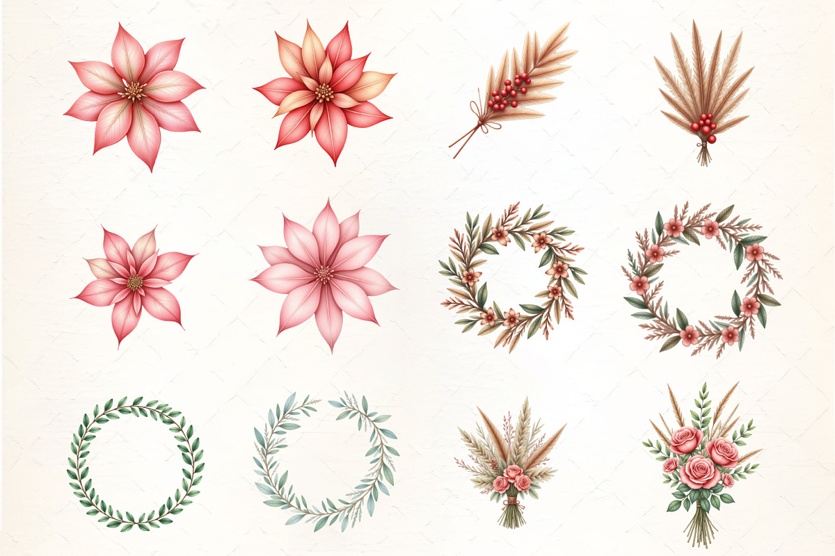 Boho Christmas Floral Clipart PNG, an Illustration by CrexoraLab (Photo 2 of 5)