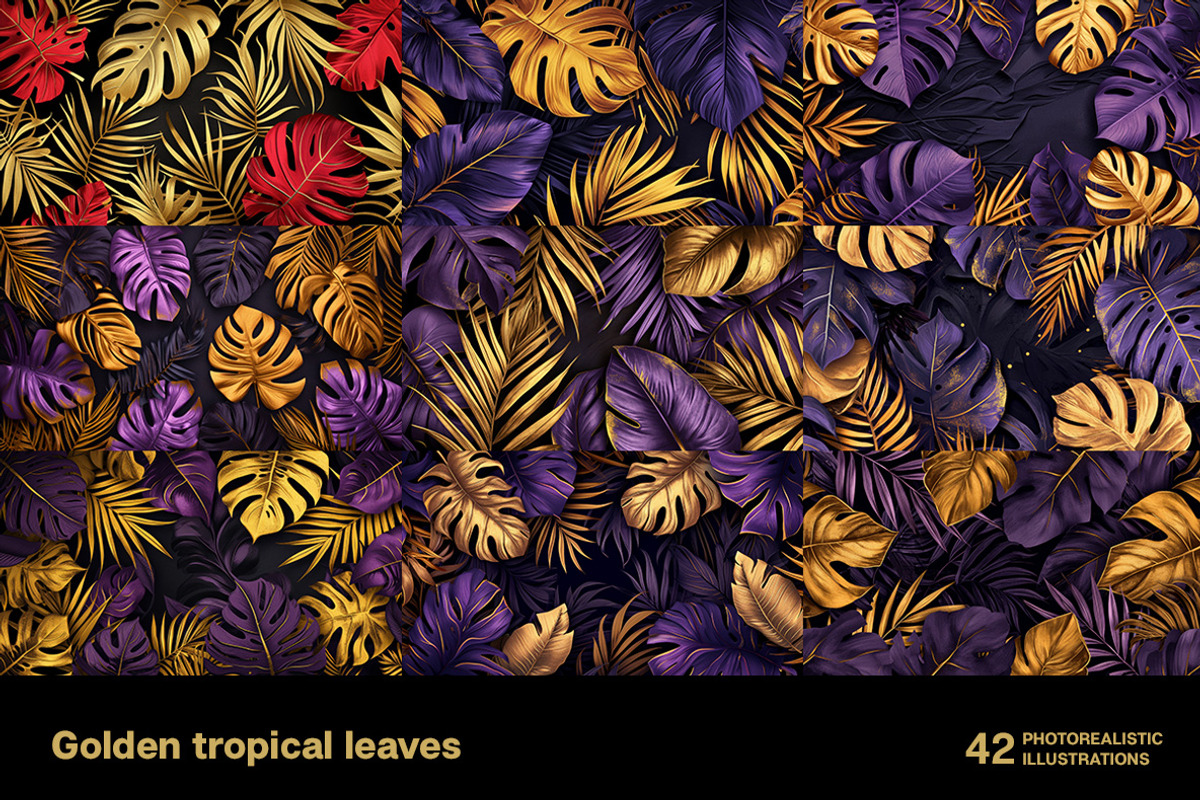 Golden tropical leaves. 42 images, a Decorative Illustration by Handmadefont (Photo 4 of 11)