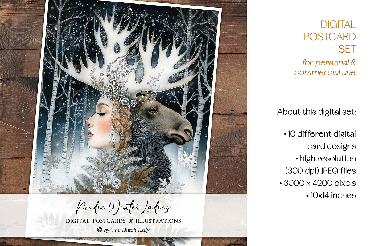 Nordic Winter Ladies Postcard Set, a Decorative Illustration by The Dutch Lady Designs (Photo 3 of 7)