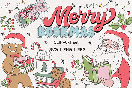 Retro Bookish Christmas clipart set, an Object Graphic by @olga.angelloz