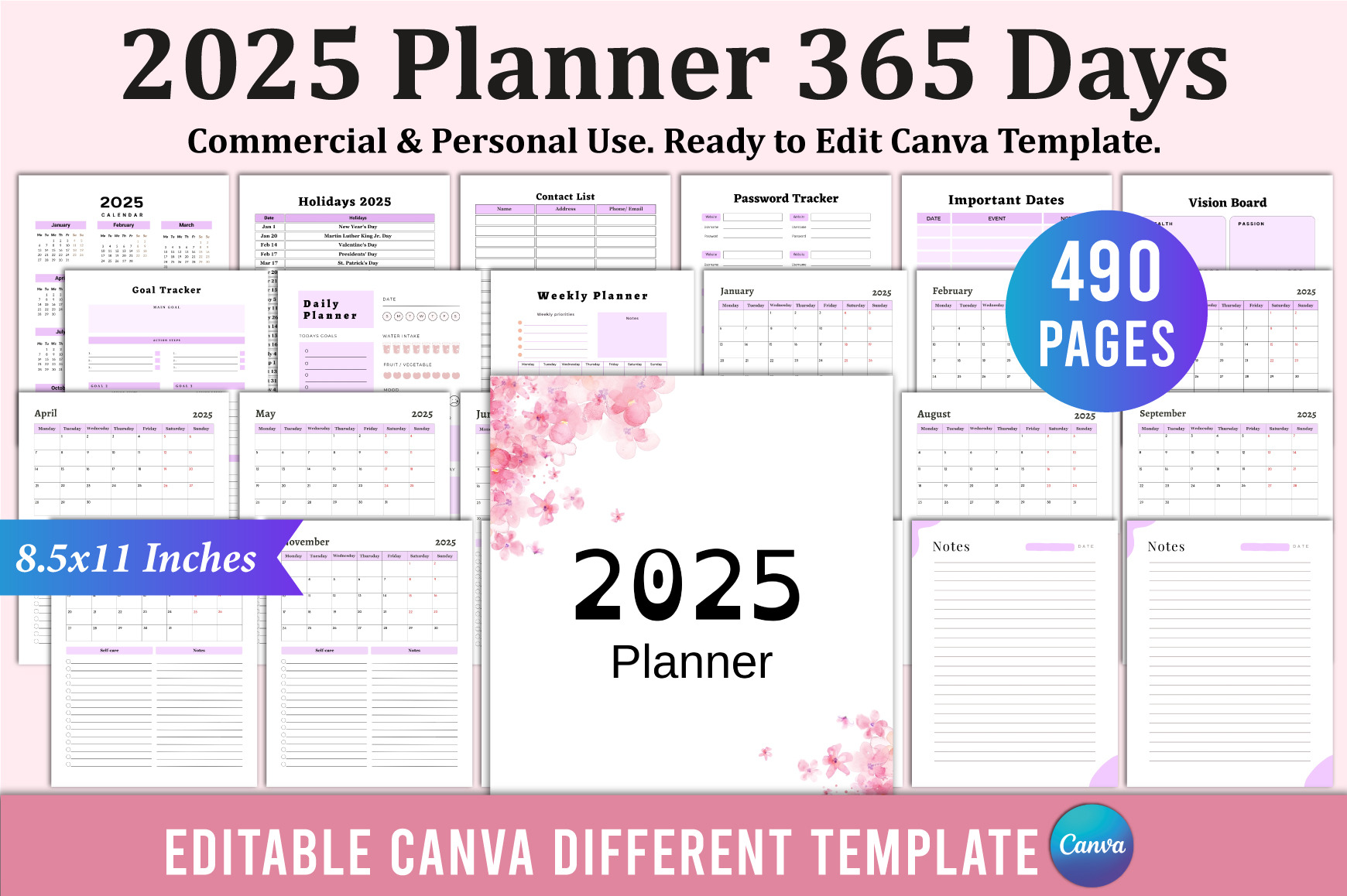2025 Planner 365 Days For Canva KDP