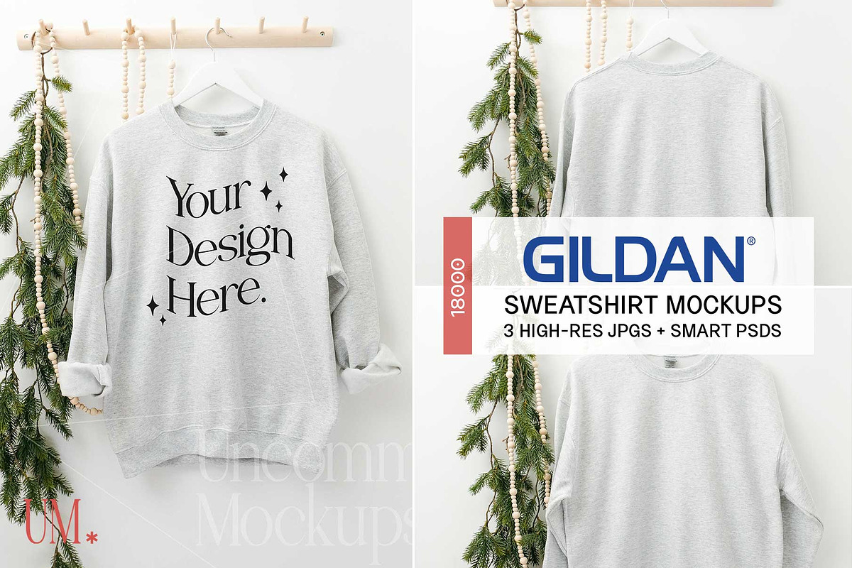 Ash Gildan 18000 Sweatshirt Mockups, a Shirt Mockup by Uncommon Mockups (Photo 1 of 7)