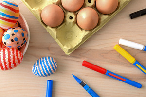 Top View Easter Eggs and Painting Supplies, a Holiday Photo by Davizro's Market