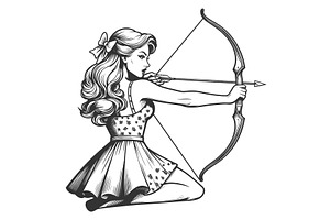 Archer Woman Engraving Sketch Vector