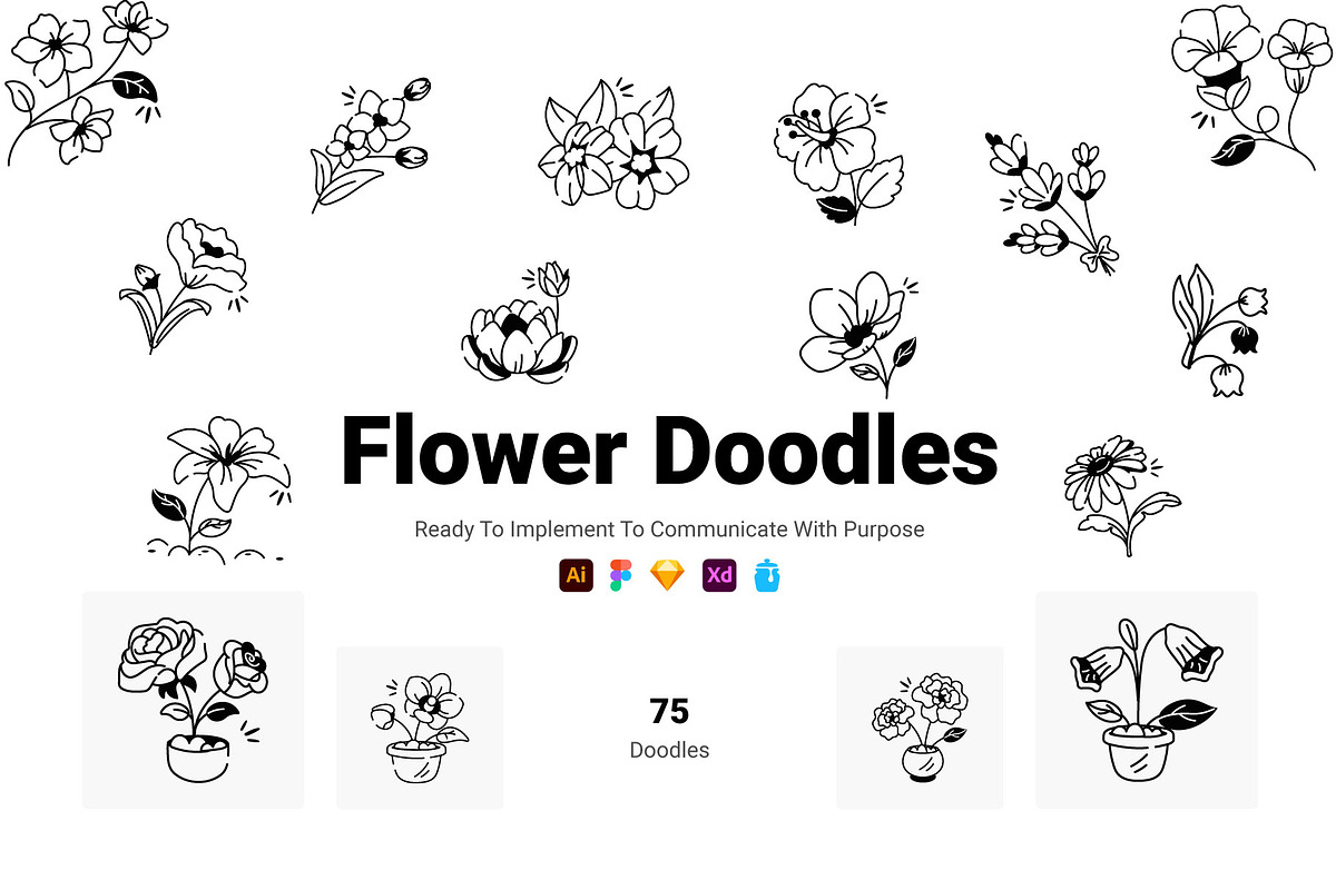 75 Flower Doodles, an Outline Icon by Prosymbols (Photo 1 of 6)