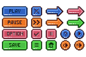 Pixel buttons. Retro video game or, an Object Illustration by YummyBuum