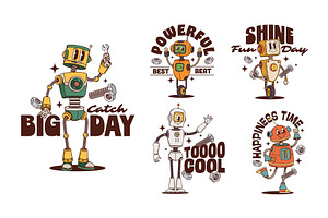 Retro robot groovy characters, an Illustration by Buch&Bee