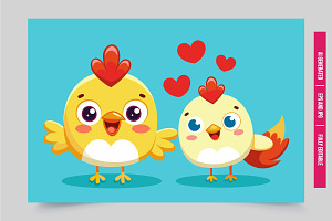 Two chicks red comb hearts, an Illustration by Tanuart