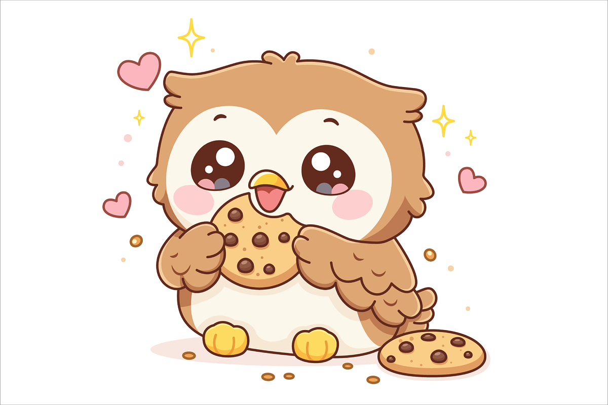 Cute Kawaii Owl Eating Cookies, an Animal Illustration by Artpon Illustration (Photo 2 of 3)