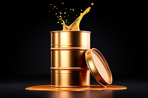 Golden paint barrel with splash, an Industrial Photo by AlyaAnd