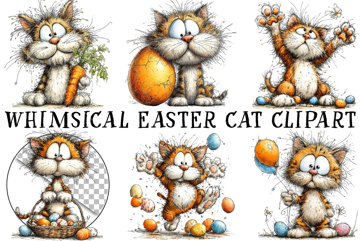 Whimsical Easter Cat Clipart, an Illustration by OK Design (Photo 2 of 6)