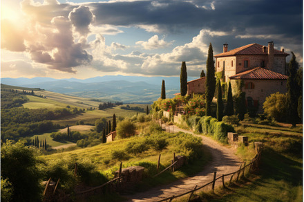 Serene Landscape of tuscany winery, a Nature Photo by Ylivdesign