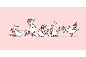 Funny Unicorns Doing Yoga, Sketch