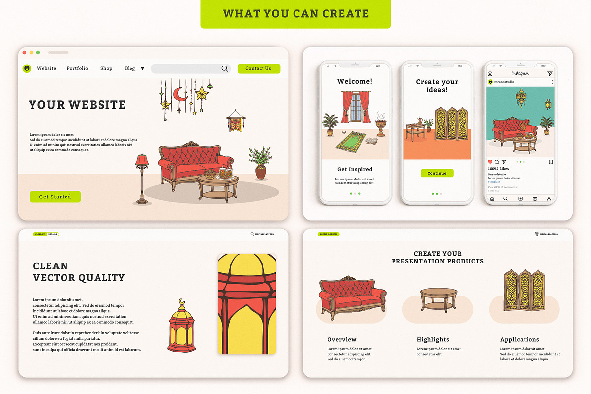 Elegant Indoor Eid Scene Creator, an Illustration by MEANDSTUDIO (Photo 3 of 4)