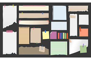 Paper notes, torn page memo on clips