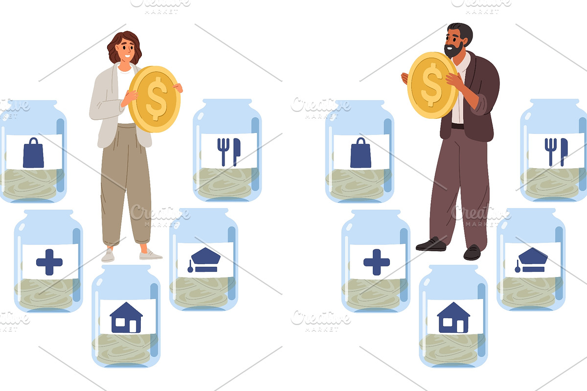 Man and woman allocate money for, a Finance Illustration by Vectorbuum (Photo 2 of 3)