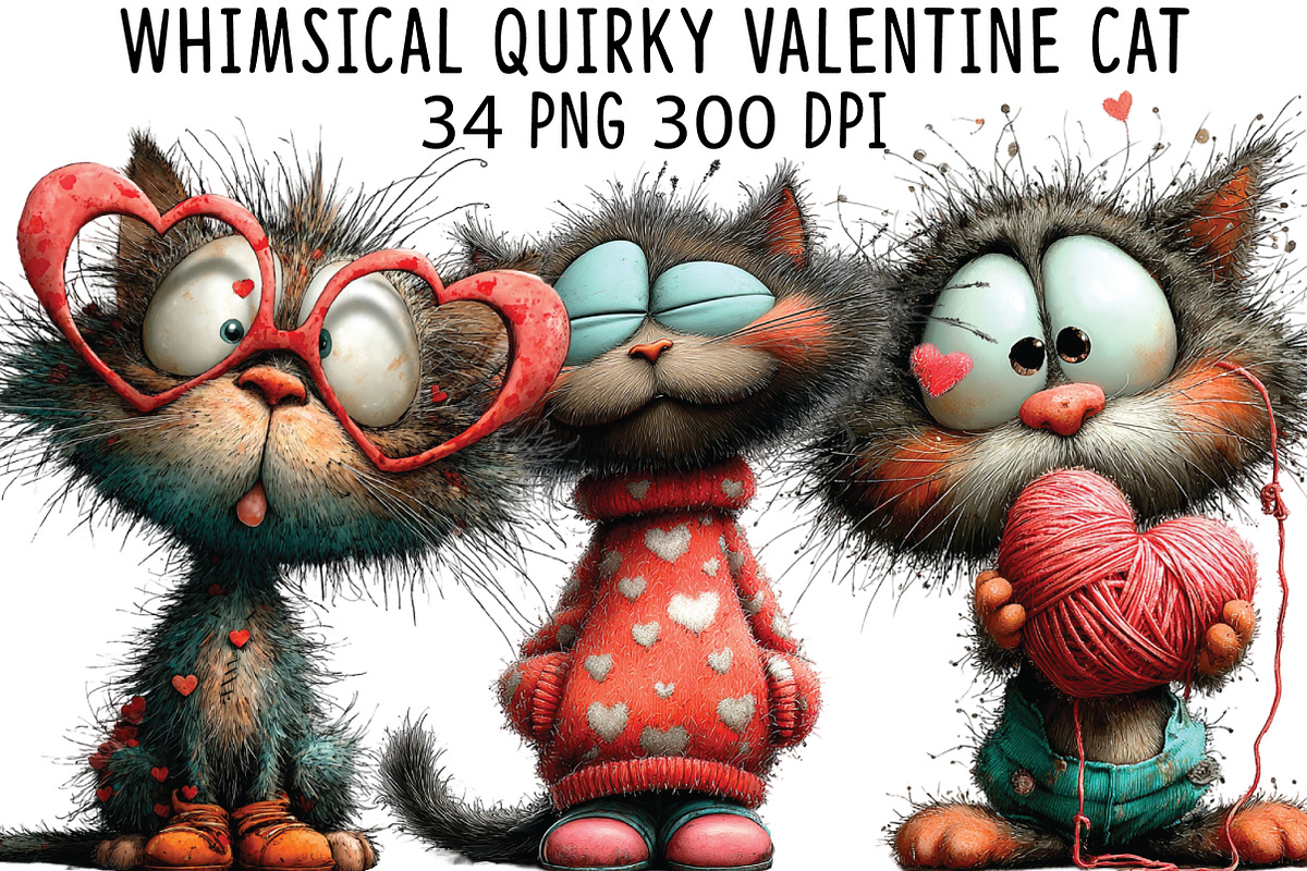 Whimsical Quirky Valentine Cat PNG, an Illustration by CraftArtStudio (Photo 1 of 6)